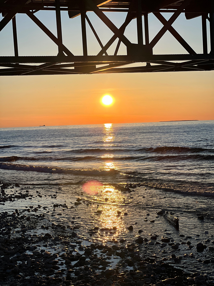 The sunset over the Mackinac bridge.