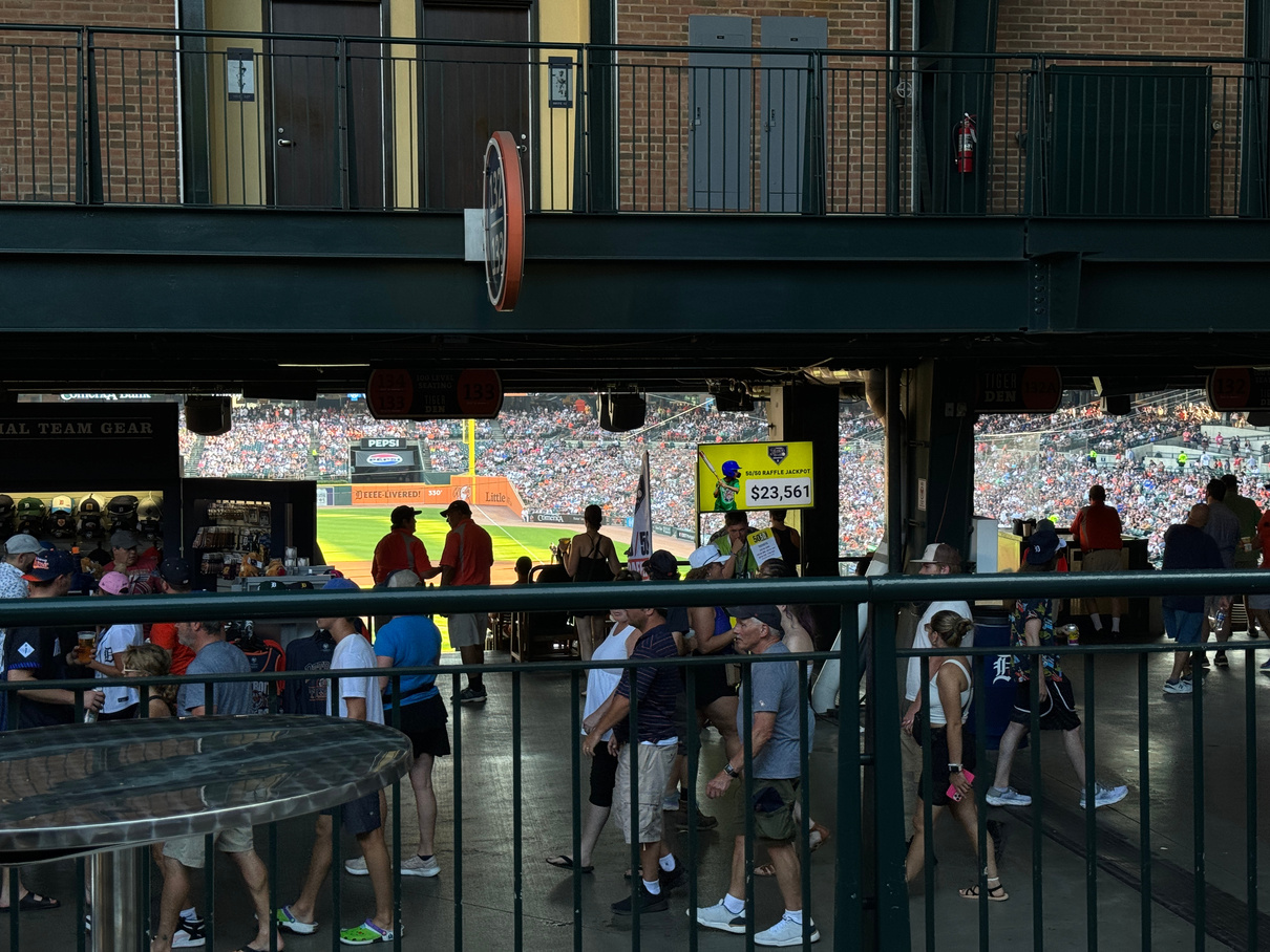 The field beyond the audience, and the audience beyond it. Comerica Park, Detroit.